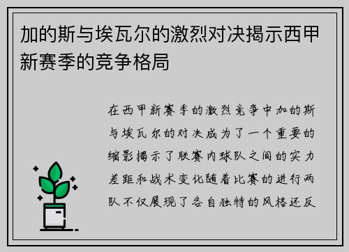 加的斯与埃瓦尔的激烈对决揭示西甲新赛季的竞争格局